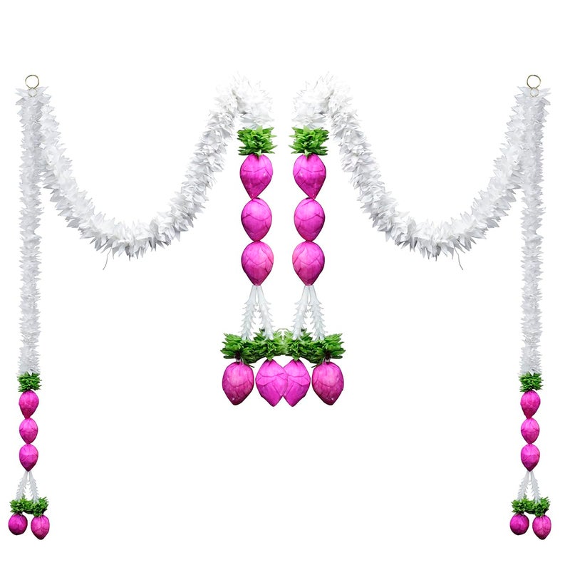 9Dzine 9Dzine Pink Lotus Hanging for Home Decor Items MDF Flower for Wall Decoration Items for Living Room Lotus Buds Hanging for Ganesh Festival 4 Pcs  - Image 1