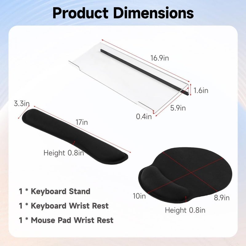 Memory Foam Wrist Rest and Acrylic Keyboard Stand Set, Z-Shape Non-Slip Riser and Mouse Pad Combo for Typing and Gaming - Image 2