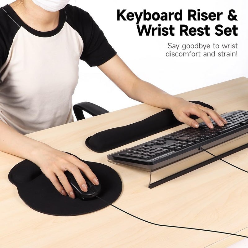 Memory Foam Wrist Rest and Acrylic Keyboard Stand Set, Z-Shape Non-Slip Riser and Mouse Pad Combo for Typing and Gaming - Image 5