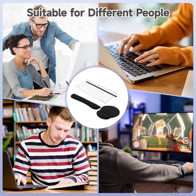 Memory Foam Wrist Rest and Acrylic Keyboard Stand Set, Z-Shape Non-Slip Riser and Mouse Pad Combo for Typing and Gaming - Image 3