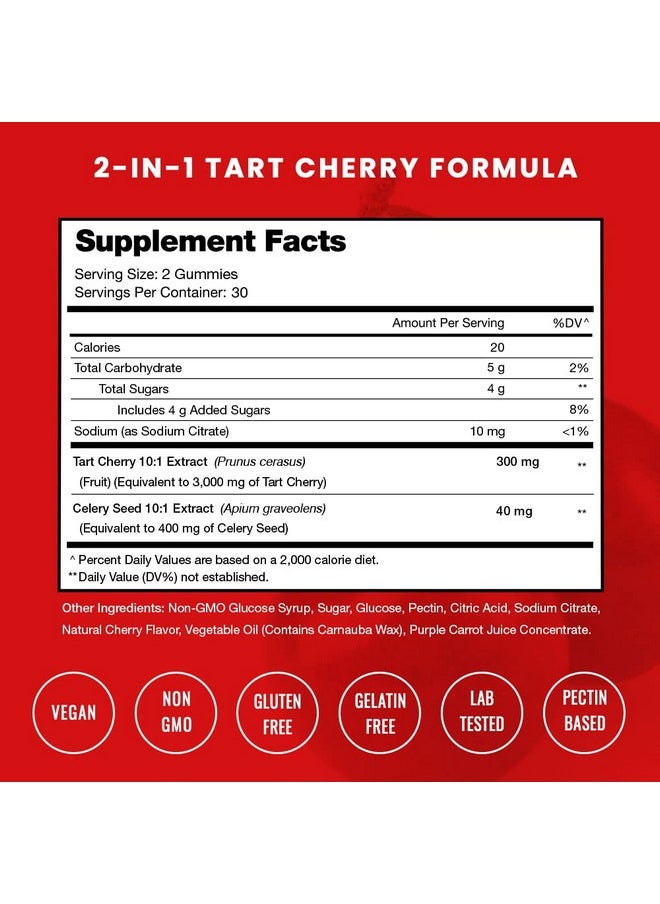 ناتشوراتشامبس حلوى جيلاتينية بالكرز الحامض من NutraChamps - مستخلص الكرز الحامض بتركيز 3000 ملجم مع بذور الكرفس - مكمل غذائي لتطهير حمض البوليك - مضاد للأكسدة، وراحة المفاصل، والمرونة، وصحة المناعة، والنوم - 60 حلوى جيلاتينية نباتية (عبوة من قطعتين)  - Image 2