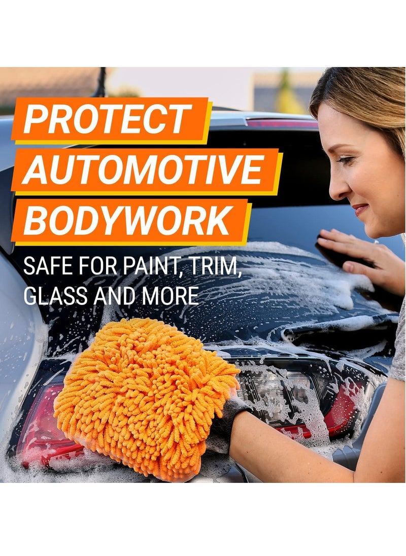 KENT - Microfiber Wash and Dry Pack 2in1 Noodle Wash Mitt 2 Pcs Car Wash Kit Microfiber Towel/Glove Mitt - KENT - YELLOW and ORANGE - Image 1