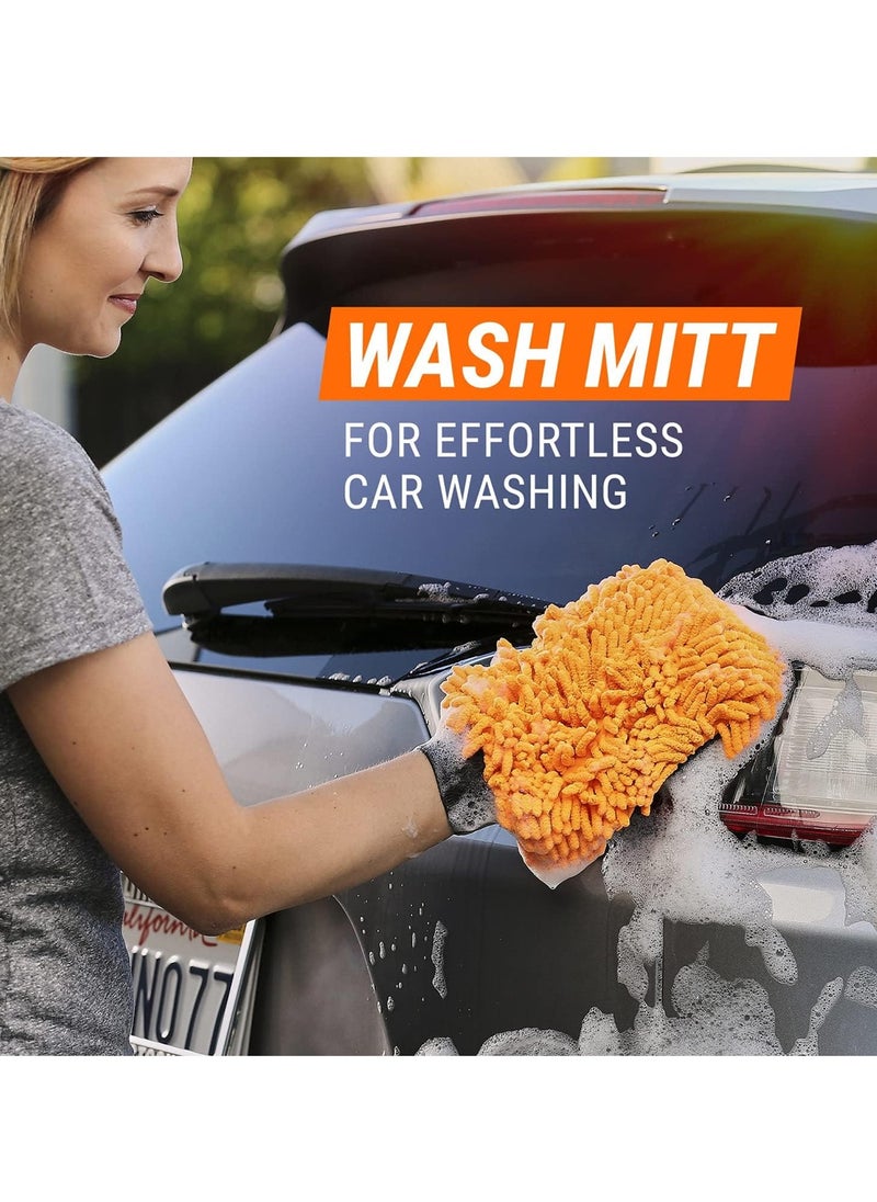 KENT - Microfiber Wash and Dry Pack 2in1 Noodle Wash Mitt 2 Pcs Car Wash Kit Microfiber Towel/Glove Mitt - KENT - YELLOW and ORANGE - Image 1