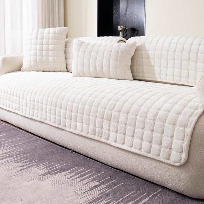 VELVET COUCH COVER WASHABLE SECTIONAL SOFA COVER ANTI SLIP SOFA SLIPCOVERS FOR 3 CUSHION COUCH SOFA L SHAPED RECLINER FURNITURE PROTECTOR COVERS FOR PETS KIDSWHITE ONLY 1 PCS