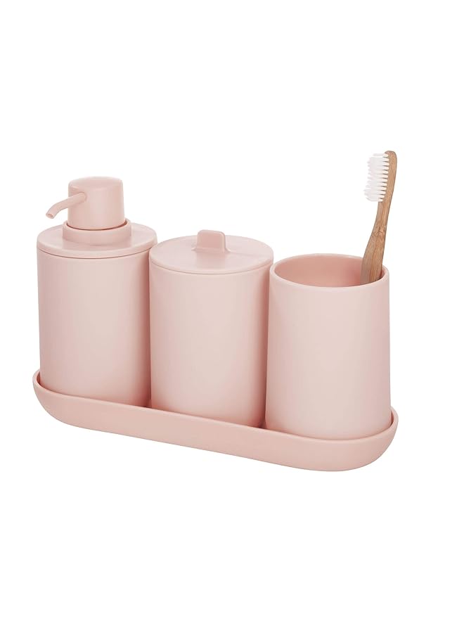 InterDesign Cade Toothbrush Holder Holds Normal Toothbrushes Spin Brushes And Toothpaste Matte Blush - Image 5