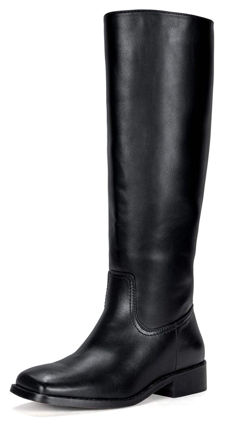 Vepose Black Knee High Boots for Women, Riding Tall Flat Low Heel Square Toe Pu Leather Boots, Botas para Mujer with Side Zipper, 9509 - Size 8 US (CJY9509 Black 08) - Image 1