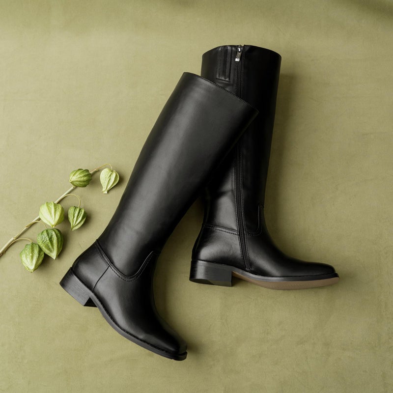 Vepose Black Knee High Boots for Women, Riding Tall Flat Low Heel Square Toe Pu Leather Boots, Botas para Mujer with Side Zipper, 9509 - Size 8 US (CJY9509 Black 08) - Image 3