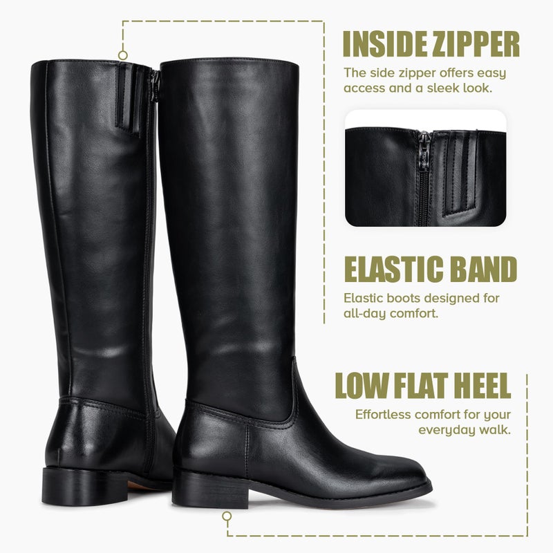 Vepose Black Knee High Boots for Women, Riding Tall Flat Low Heel Square Toe Pu Leather Boots, Botas para Mujer with Side Zipper, 9509 - Size 8 US (CJY9509 Black 08) - Image 5