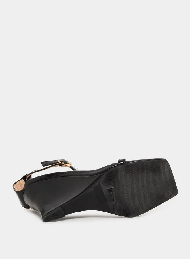 Styli Solid T-Strap Wedge Heel Sandals