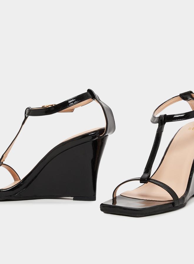 Styli Solid T-Strap Wedge Heel Sandals  - Image 3