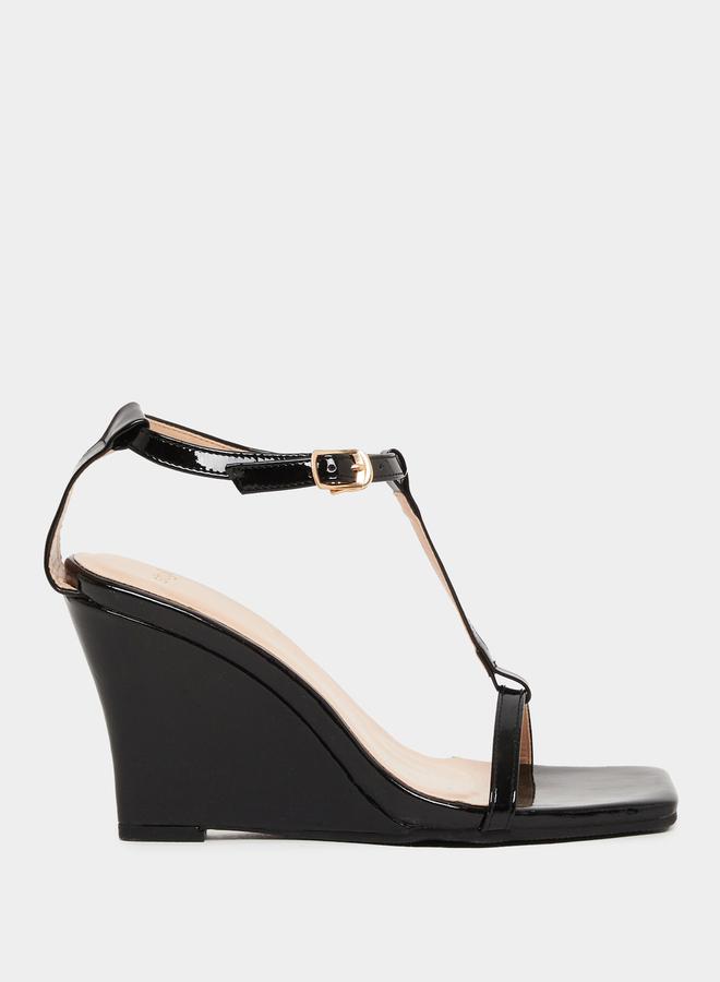 Styli Solid T-Strap Wedge Heel Sandals  - Image 1