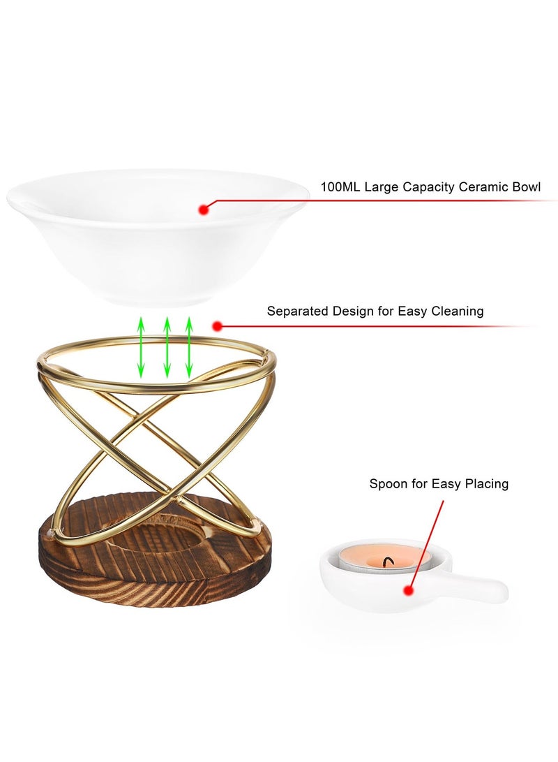 Metal Wooden Wax Melt Burner with Ceramic Bowl, Aromatherapy Essential Oil Diffuser, Elegant Tealight Candle Holder, Home Fragrance Decor, Artistic Wax Warmer, Relaxation Gift Accessory - Image 2