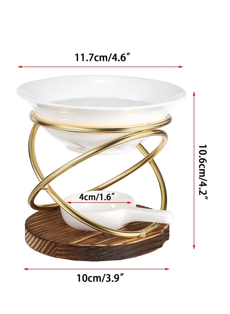 Metal Wooden Wax Melt Burner with Ceramic Bowl, Aromatherapy Essential Oil Diffuser, Elegant Tealight Candle Holder, Home Fragrance Decor, Artistic Wax Warmer, Relaxation Gift Accessory - Image 3