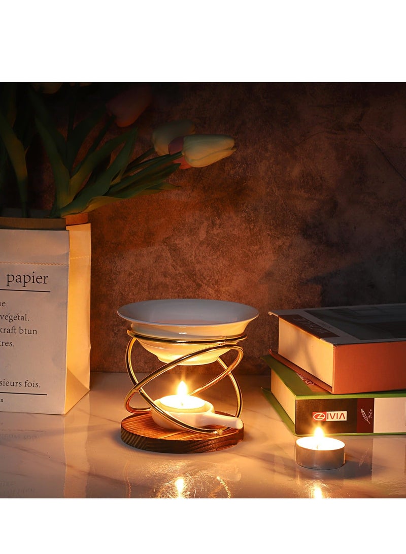 Metal Wooden Wax Melt Burner with Ceramic Bowl, Aromatherapy Essential Oil Diffuser, Elegant Tealight Candle Holder, Home Fragrance Decor, Artistic Wax Warmer, Relaxation Gift Accessory - Image 4