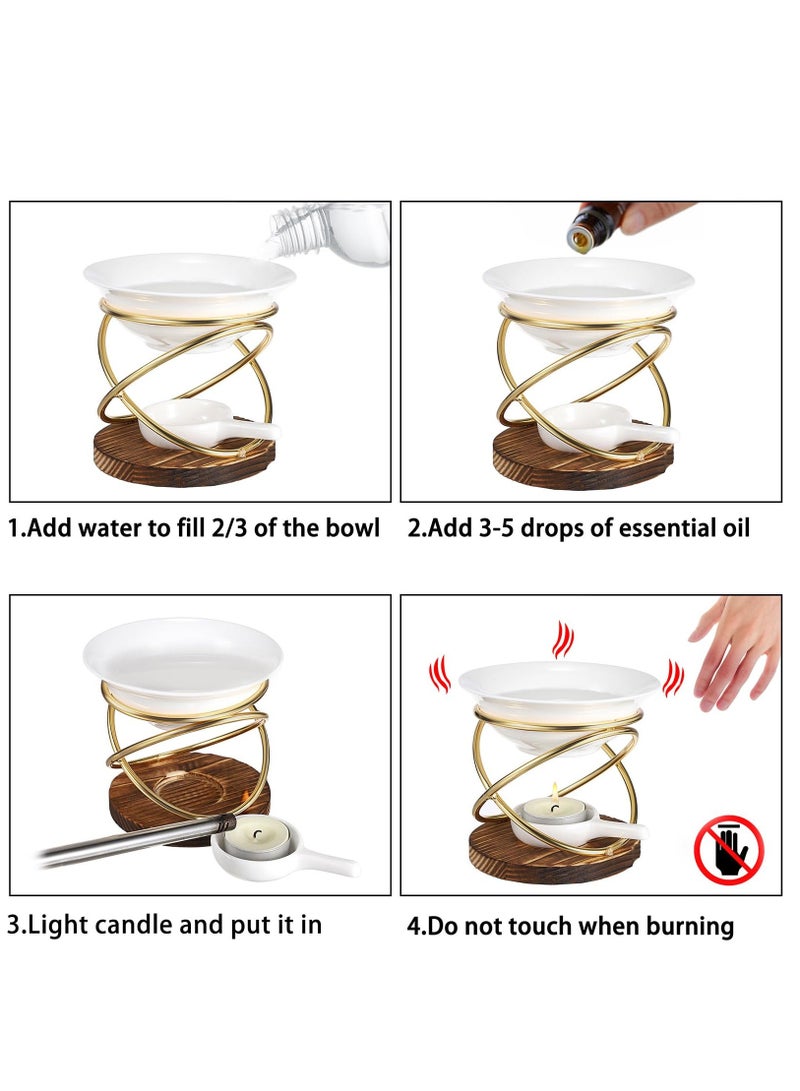 Metal Wooden Wax Melt Burner with Ceramic Bowl, Aromatherapy Essential Oil Diffuser, Elegant Tealight Candle Holder, Home Fragrance Decor, Artistic Wax Warmer, Relaxation Gift Accessory - Image 5