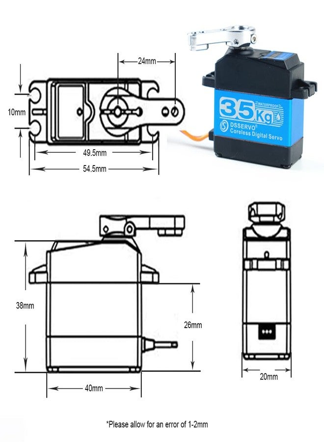 Stemedu Pack of 2 35KG High Speed RC Digital Servo DS3235 Coreless Motor Servo Stainless Steel Metal Gear 7.4V Waterproof IP66 for DIY Robotic, RC Truck, Racing Cars, Boats (Control Angle 180°) - Image 4