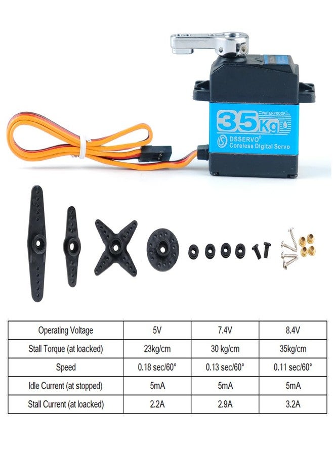 Stemedu Pack of 2 35KG High Speed RC Digital Servo DS3235 Coreless Motor Servo Stainless Steel Metal Gear 7.4V Waterproof IP66 for DIY Robotic, RC Truck, Racing Cars, Boats (Control Angle 180°) - Image 3