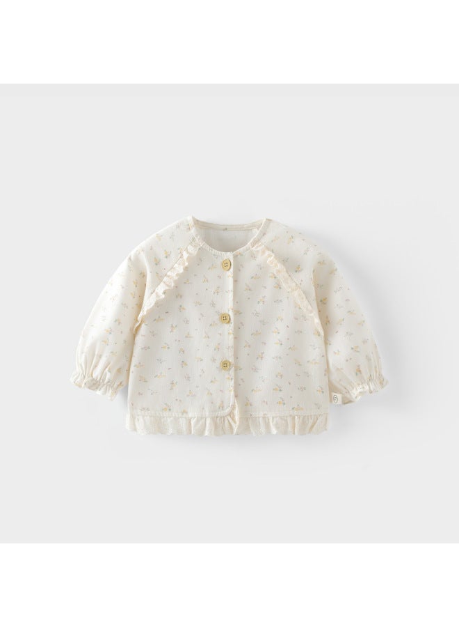 Girls' Floral Cardigan, Small Left And Right Pockets, Autumn Baby Trendy Korean Style Cardigan, Children's Fashionable Lace Autumn Top