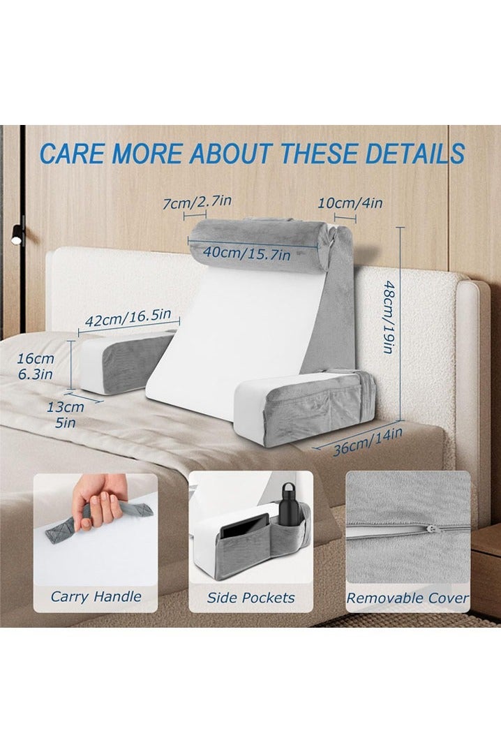 L&E Reading Pillow for Bed - Back Pillow for Bed Sitting Up with Arms Rest, Full Support Back Rest Pillow for Adult Bed Rest Pillow for Reading/Watching TV/Resting/Gaming - Image 2