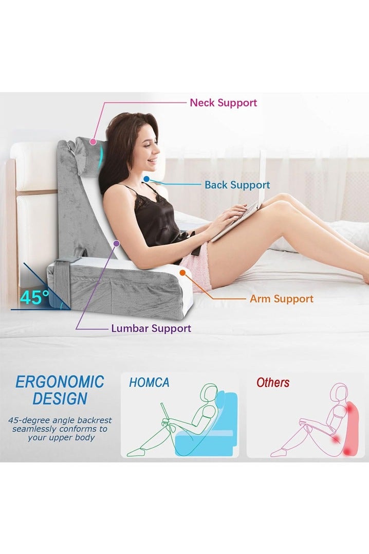 L&E Reading Pillow for Bed - Back Pillow for Bed Sitting Up with Arms Rest, Full Support Back Rest Pillow for Adult Bed Rest Pillow for Reading/Watching TV/Resting/Gaming - Image 3