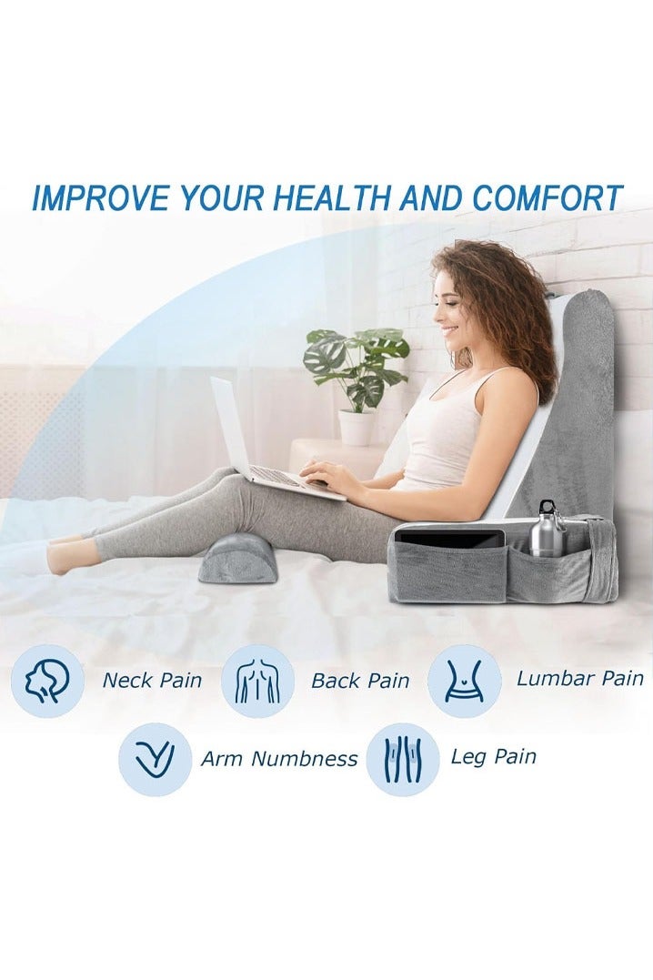 L&E Reading Pillow for Bed - Back Pillow for Bed Sitting Up with Arms Rest, Full Support Back Rest Pillow for Adult Bed Rest Pillow for Reading/Watching TV/Resting/Gaming - Image 4
