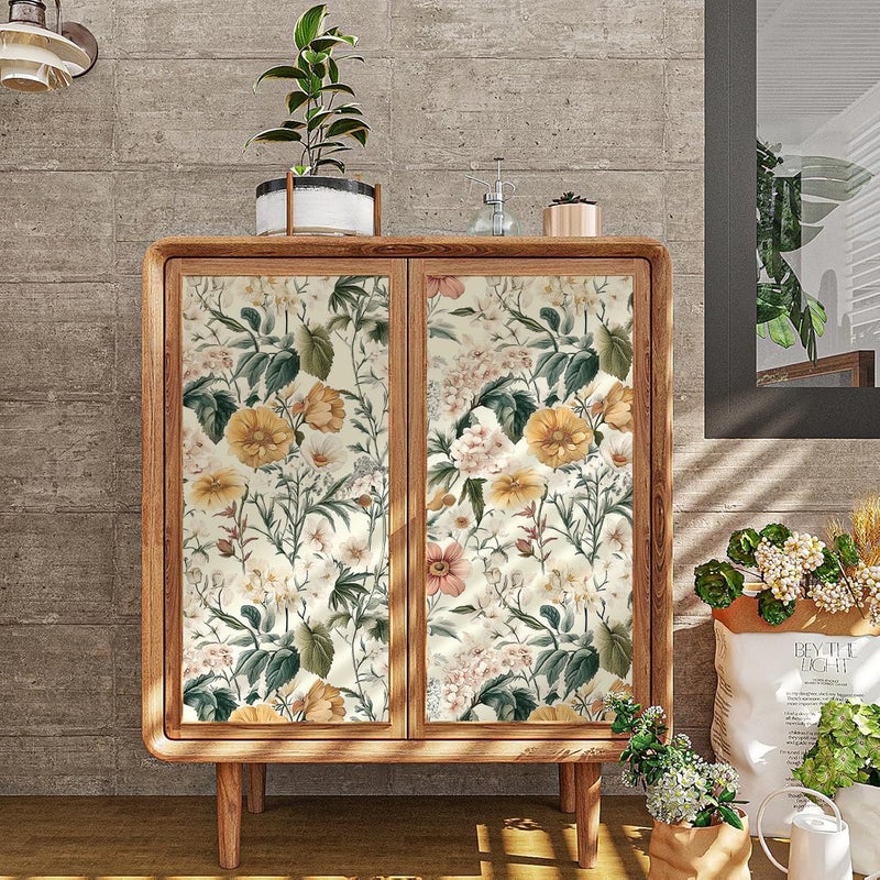 Livebor Vintage Floral Peel and Stick Wallpaper Floral Contact Paper 16.9"x118.1" Boho Neutral Wallpaper Peel and Stick Self Adhesive Wall Paper for Cabinets Bathroom Covering Wall Decorative Vinyl - Image 3