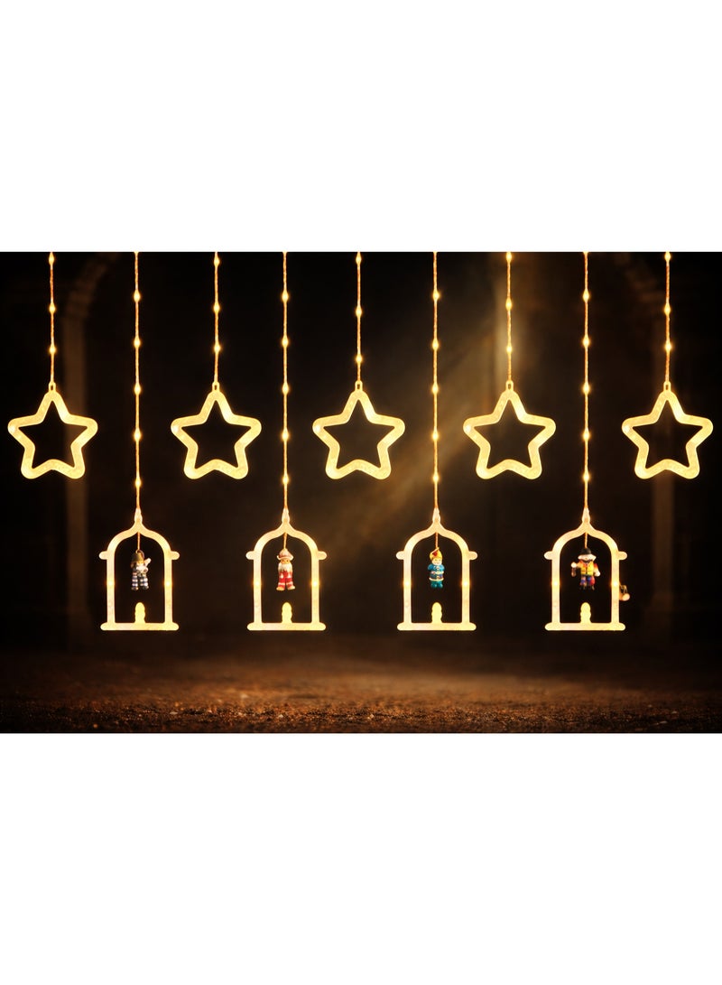 Star and lantern-shaped and fnanes inside curtain, featuring LED lights and a remote control, 10 fantastic yellow pieces. - Image 3