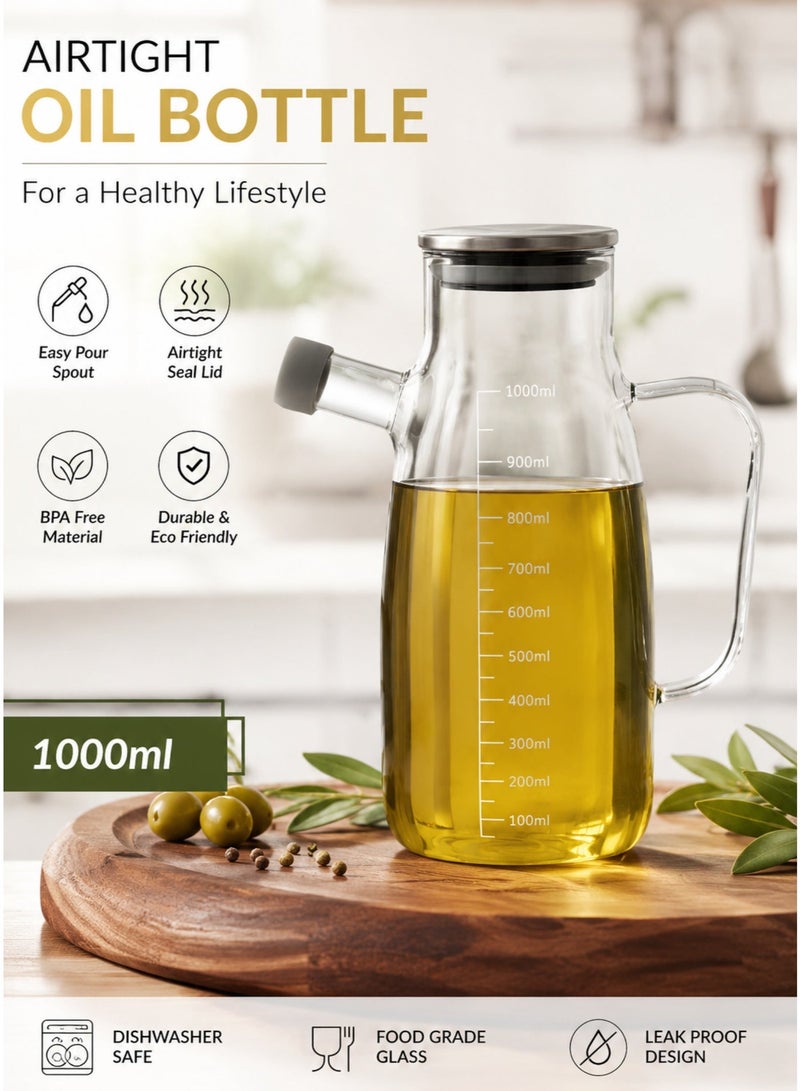 AL-GANNAS 1L Glass Oil Dispenser Bottle with Airtight Stainless Steel Lid - Image 2