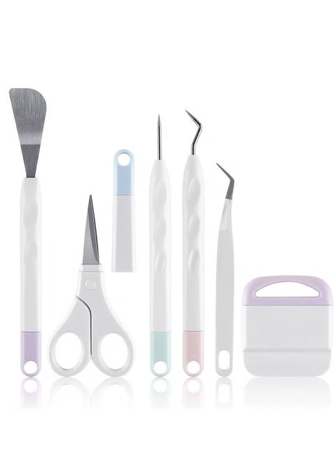 6 Pieces of Craft Vinyl Weeding Tools Set, Hook Weeder Scraper Spatula Tweezers Scissors for Die-Cutting Cardstock Scrapbooking DIY Silhouette Embossing Lettering