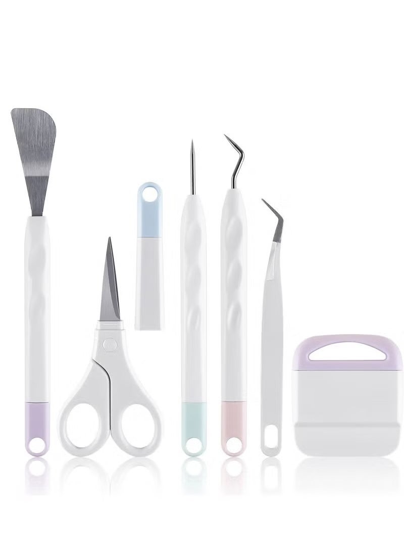 6 Pieces of Craft Vinyl Weeding Tools Set, Hook Weeder Scraper Spatula Tweezers Scissors for Die-Cutting Cardstock Scrapbooking DIY Silhouette Embossing Lettering  - Image 1