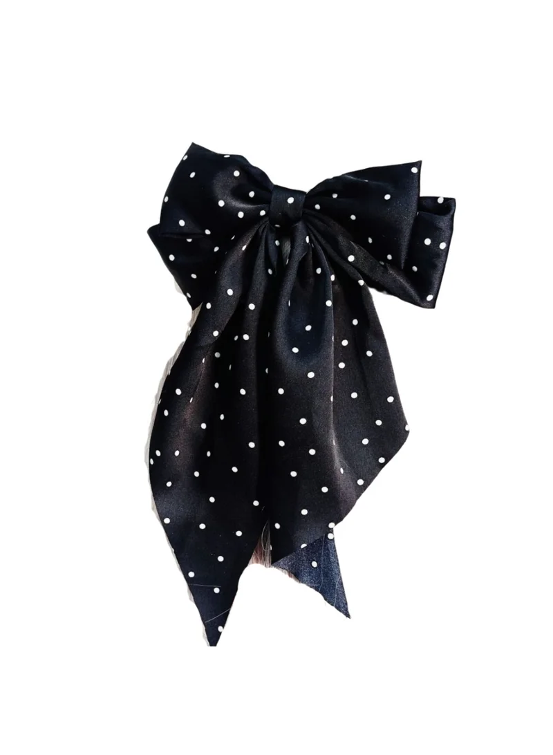 Sosha Elegance Vienna Polka Dot Silk-Satin Hair Bow- Black