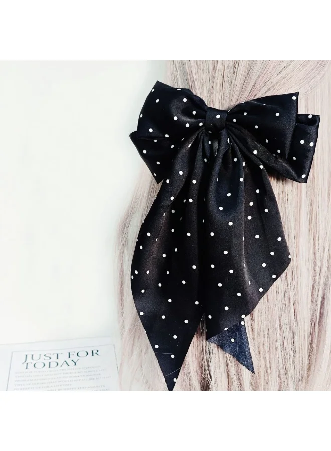 Sosha Elegance Vienna Polka Dot Silk-Satin Hair Bow- Black