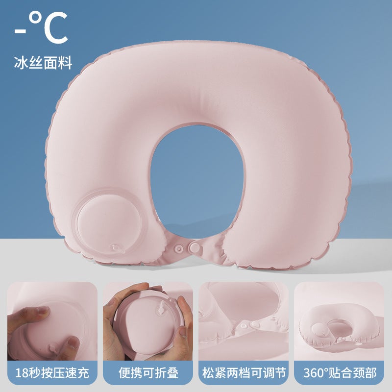 Inflatable U-Shaped Pillow Press Inflatable Neck Pillow Travel Essential Portable Neck Pillow Tpu Set Inflatable U-Shaped Pillow Travel Three Treasures - Image 1