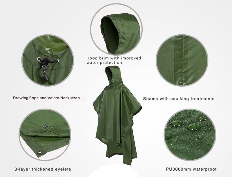 ADD GEAR Add-Gear Outdoor Multifunctional Waterproof Hooded Rain Poncho for Men and Women (Olive Green) - Image 2