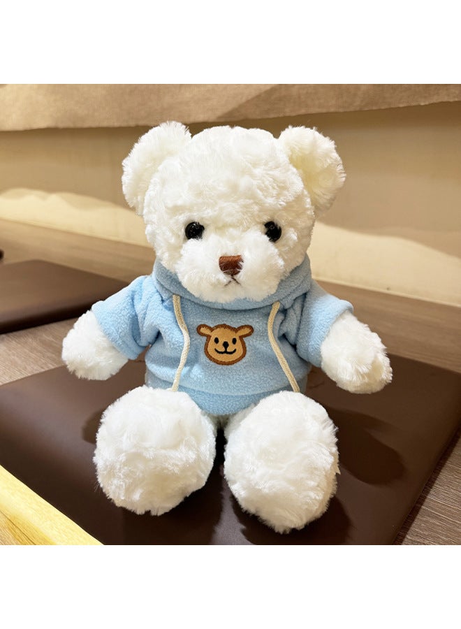 Cute Teddy Bear Plush Toy Bear Doll Hug Bear Doll Children Bear Birthday Gift-Color:White Bear Blue Sweatshirt-Height:38cm +window Bag - Image 1