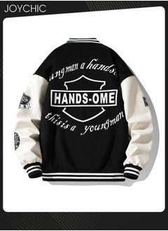 Joychic Classic Trendy Spring Autumn and Winter Warm Cotton Outwear Men Button Varsity College Baseball Jacket Casual Embroidered Streetwear Coat Black  - Image 4