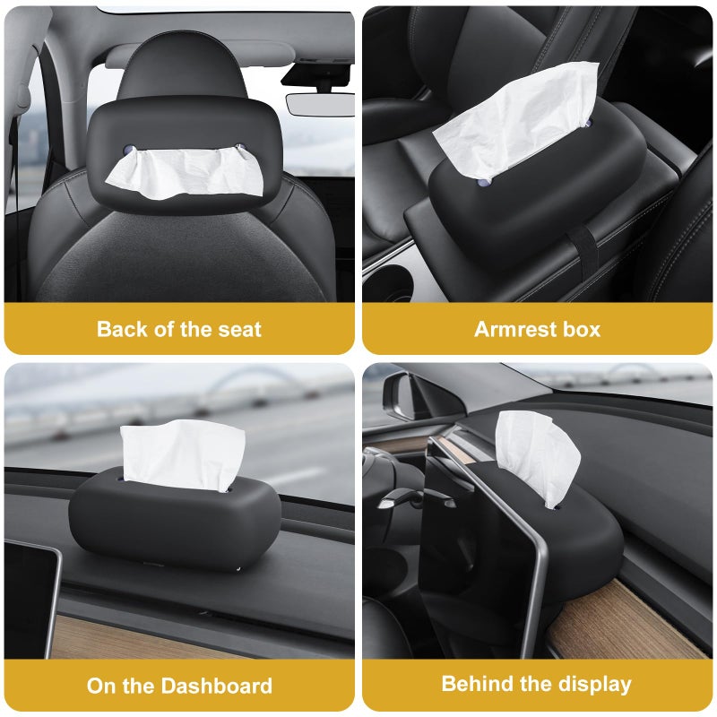 Generic KUNIST Silicone Tissue Holder for Tesla Model Y 2026 Accessories Car Tissue Box with Elastic Band for Tesla Model 3 S X All SUVs or Trucks (Soft Black)  - Image 2