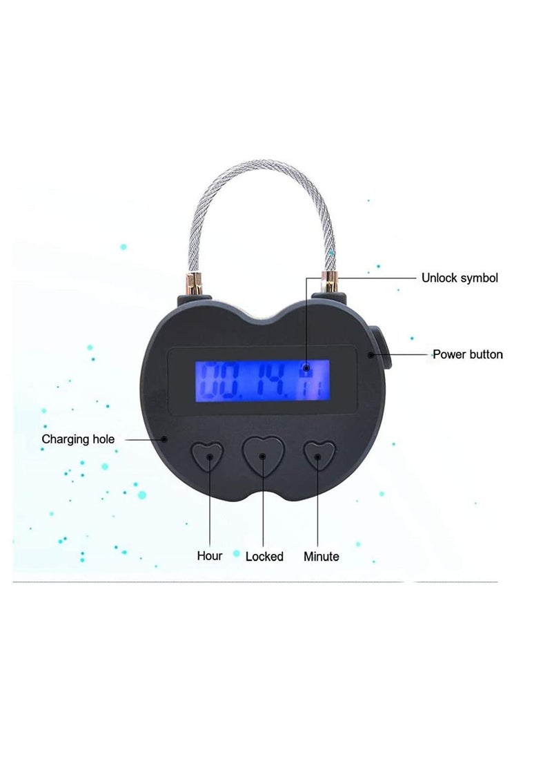 Y&D - Time Lock, LCD Display Lock Multi Function Electronic Timer, USB Rechargeable Timer Padlock, Behavioral Habit Aid Game Suitable for Kitchens, Gyms, Schools (Black) - Image 1