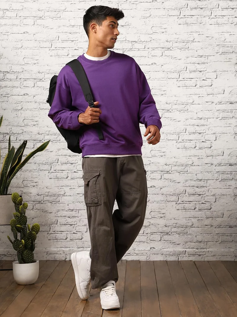 NOBERO Oversized Purple Sweatshirt for Men