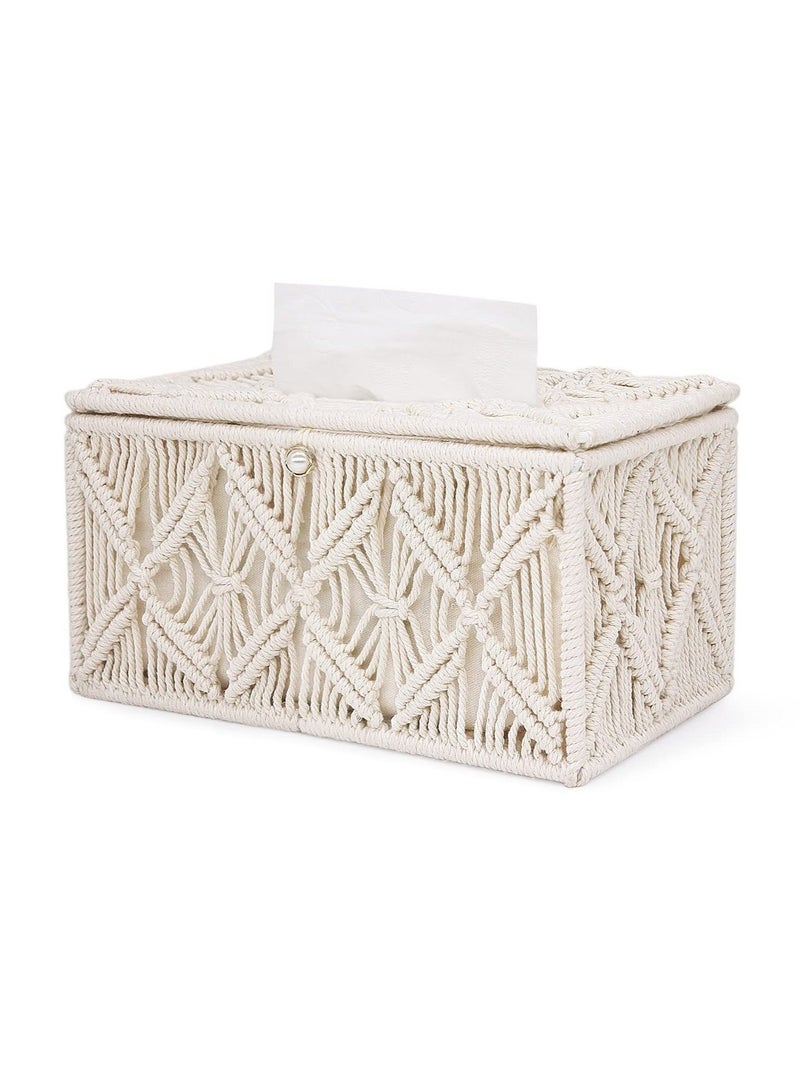Captaintech Tissue Box Cover Rectangle, Tissue Box Cover Boho Decor, Paper Tissue Holder Napkin Tissues Organizer, Home Decor for Bathroom Bedroom Dresser Living Room Office (Ivory, A2) - Image 1