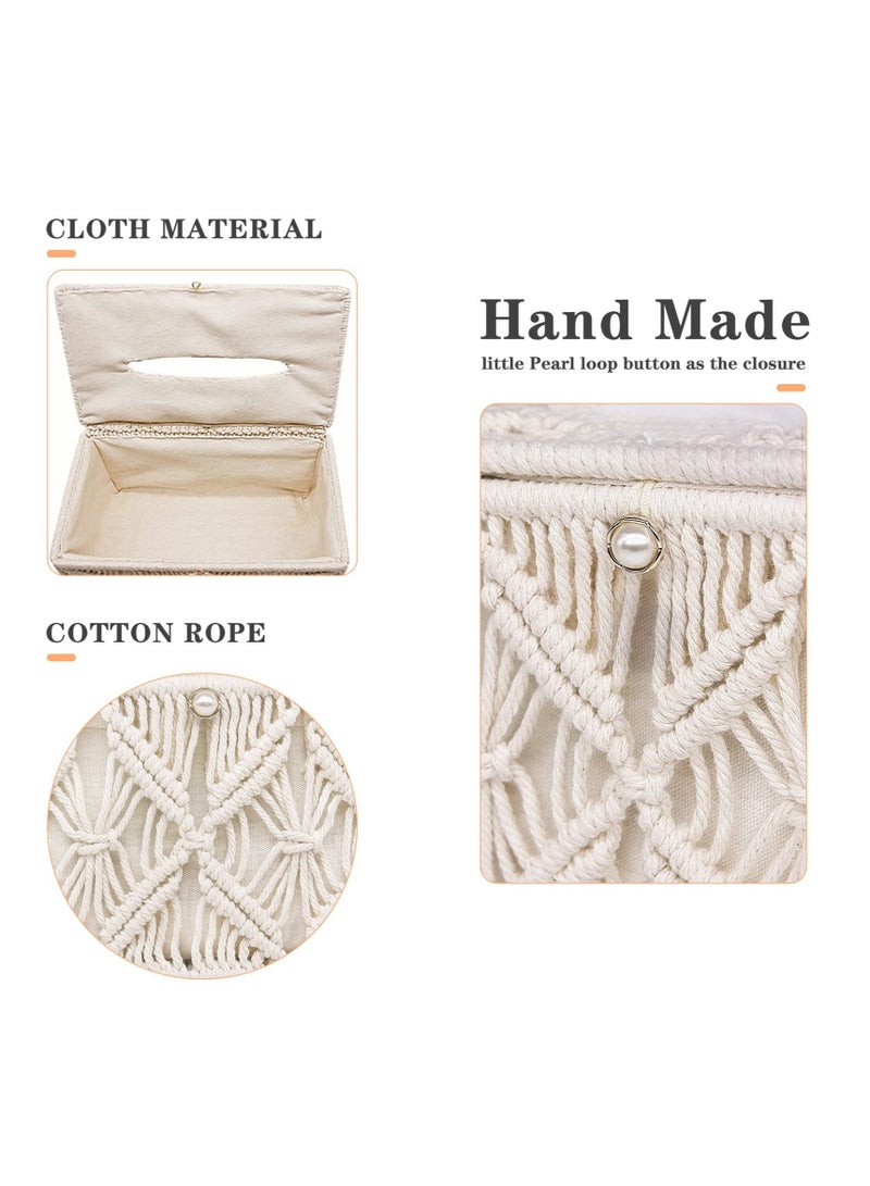 Captaintech Tissue Box Cover Rectangle, Tissue Box Cover Boho Decor, Paper Tissue Holder Napkin Tissues Organizer, Home Decor for Bathroom Bedroom Dresser Living Room Office (Ivory, A2) - Image 3