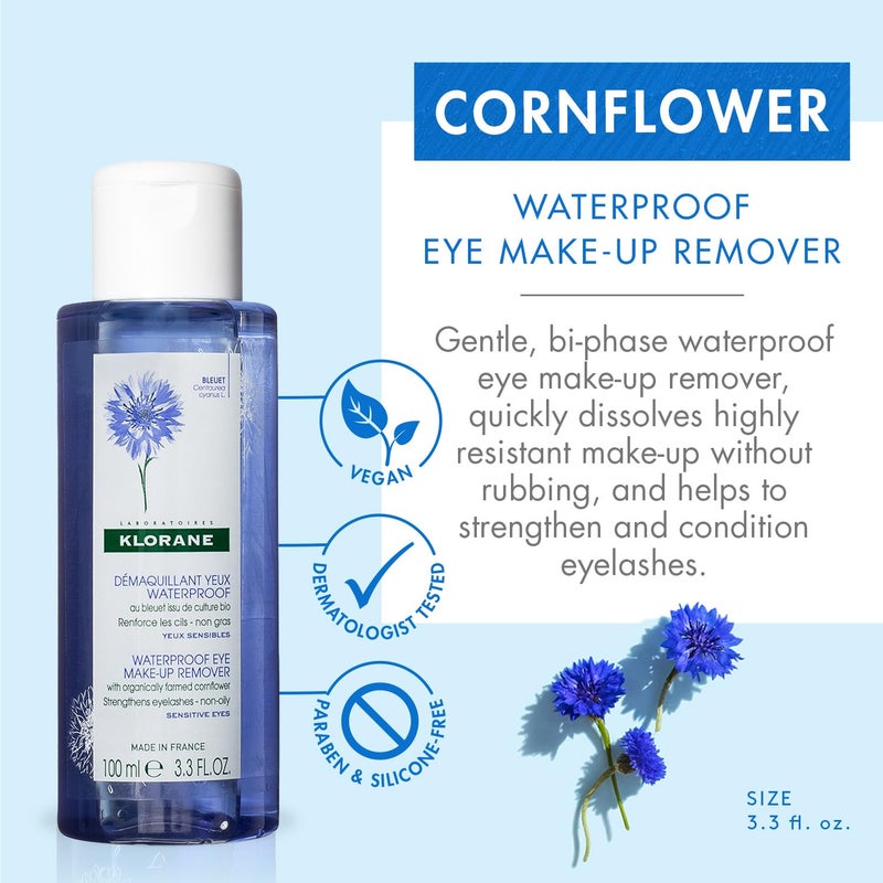 Klorane - Waterproof Eye Makeup Remover With Organically Farmed Cornflower - Sensitive Skin Approved -Fragrance Free & Paraben-Free - Vegan - 3.4 fl. oz. - Image 2