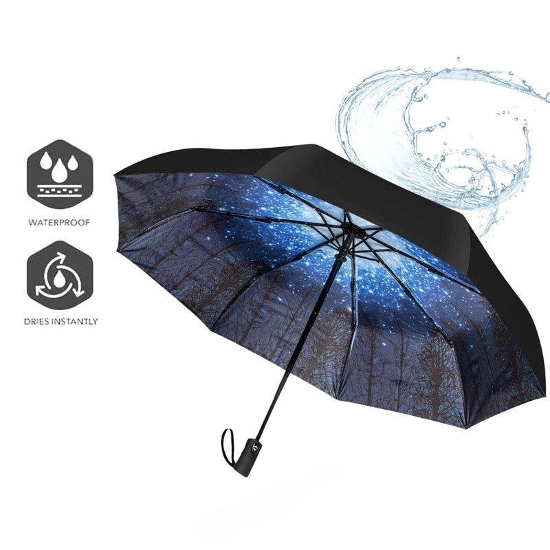 FIgment Windproof Travel Umbrella, Automatic Open Close, Big Size for Men, Women, Kids, UV Protection, Stylish Folding Umbrella, Compact 3 Fold Design, Rain and Sun Umbrella, Lightweight (Galaxy) - Image 5