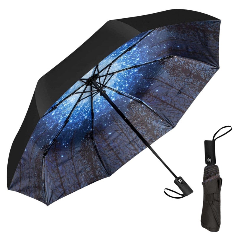 FIgment Windproof Travel Umbrella, Automatic Open Close, Big Size for Men, Women, Kids, UV Protection, Stylish Folding Umbrella, Compact 3 Fold Design, Rain and Sun Umbrella, Lightweight (Galaxy) - Image 1