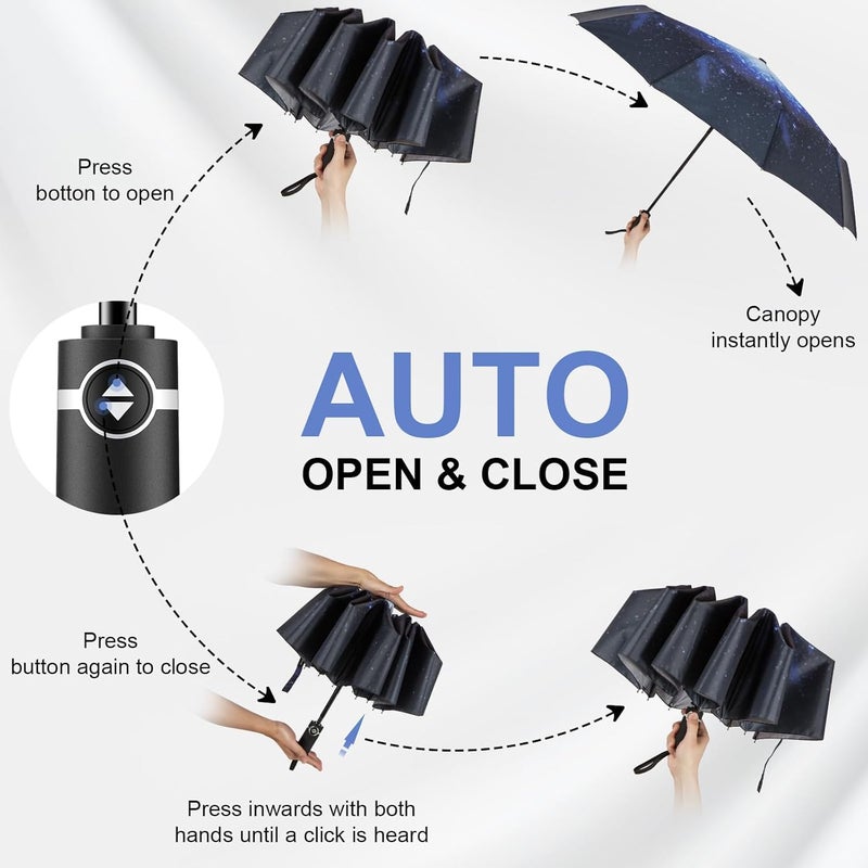 FIgment Windproof Travel Umbrella, Automatic Open Close, Big Size for Men, Women, Kids, UV Protection, Stylish Folding Umbrella, Compact 3 Fold Design, Rain and Sun Umbrella, Lightweight (Galaxy) - Image 2