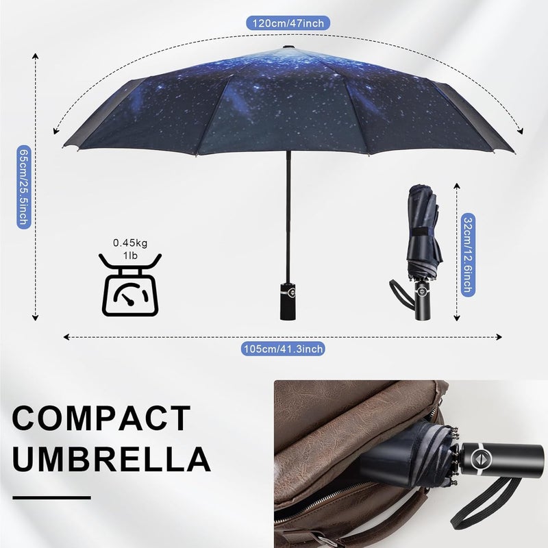 FIgment Windproof Travel Umbrella, Automatic Open Close, Big Size for Men, Women, Kids, UV Protection, Stylish Folding Umbrella, Compact 3 Fold Design, Rain and Sun Umbrella, Lightweight (Galaxy) - Image 3