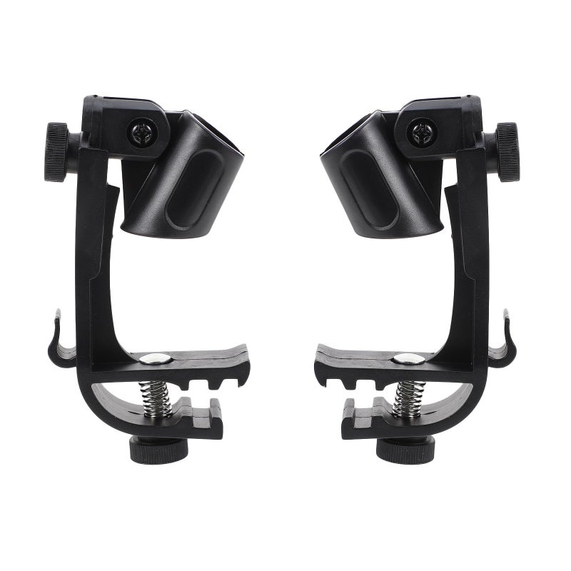 Black Plastic Microphone Clips Drum Mic Holders 2 Pack Stand Accessories - Image 2