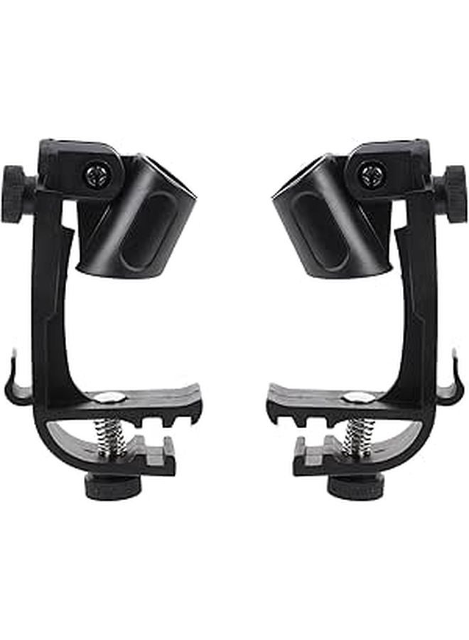 Black Plastic Microphone Clips Drum Mic Holders 2 Pack Stand Accessories - Image 1
