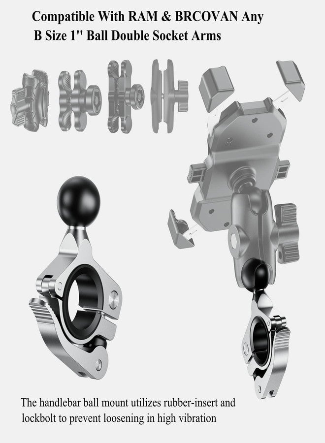 بركوفان قاعدة تثبيت مشبك مقود الدراجة من سبائك الألومنيوم من BRCOVAN مع كرة TPU مقاس 1 بوصة لقطر السكة 0.5 بوصة، 0.87 بوصة، 1 بوصة، 1.26 بوصة، متوافقة مع حاملات RAM مقاس B ذات ذراع مزدوج المقبس كروي مقاس 1 بوصة (فضي) - Image 4