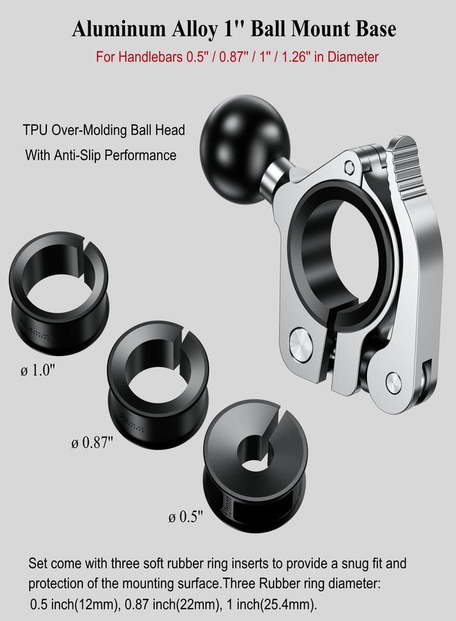 بركوفان قاعدة تثبيت مشبك مقود الدراجة من سبائك الألومنيوم من BRCOVAN مع كرة TPU مقاس 1 بوصة لقطر السكة 0.5 بوصة، 0.87 بوصة، 1 بوصة، 1.26 بوصة، متوافقة مع حاملات RAM مقاس B ذات ذراع مزدوج المقبس كروي مقاس 1 بوصة (فضي) - Image 2